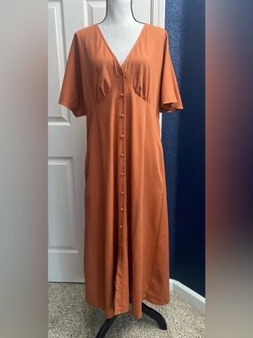 a new day Rust Button-Front V-Neck Maxi Dress